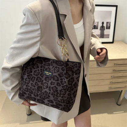 Leopard Print Shoulder Bag – Metal Chain Faux Leather Tote