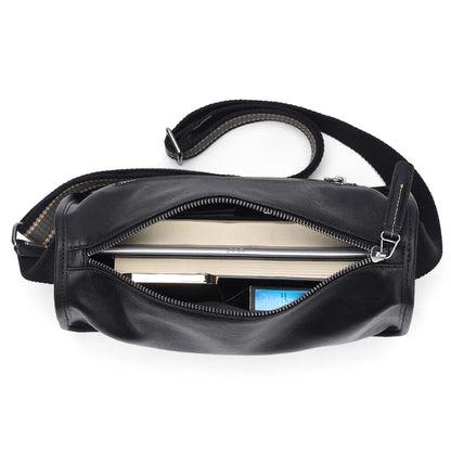Men S Shoulder Bag Leather Leisure Cross Body Commuting Large Capacity Widened Strap Backpack