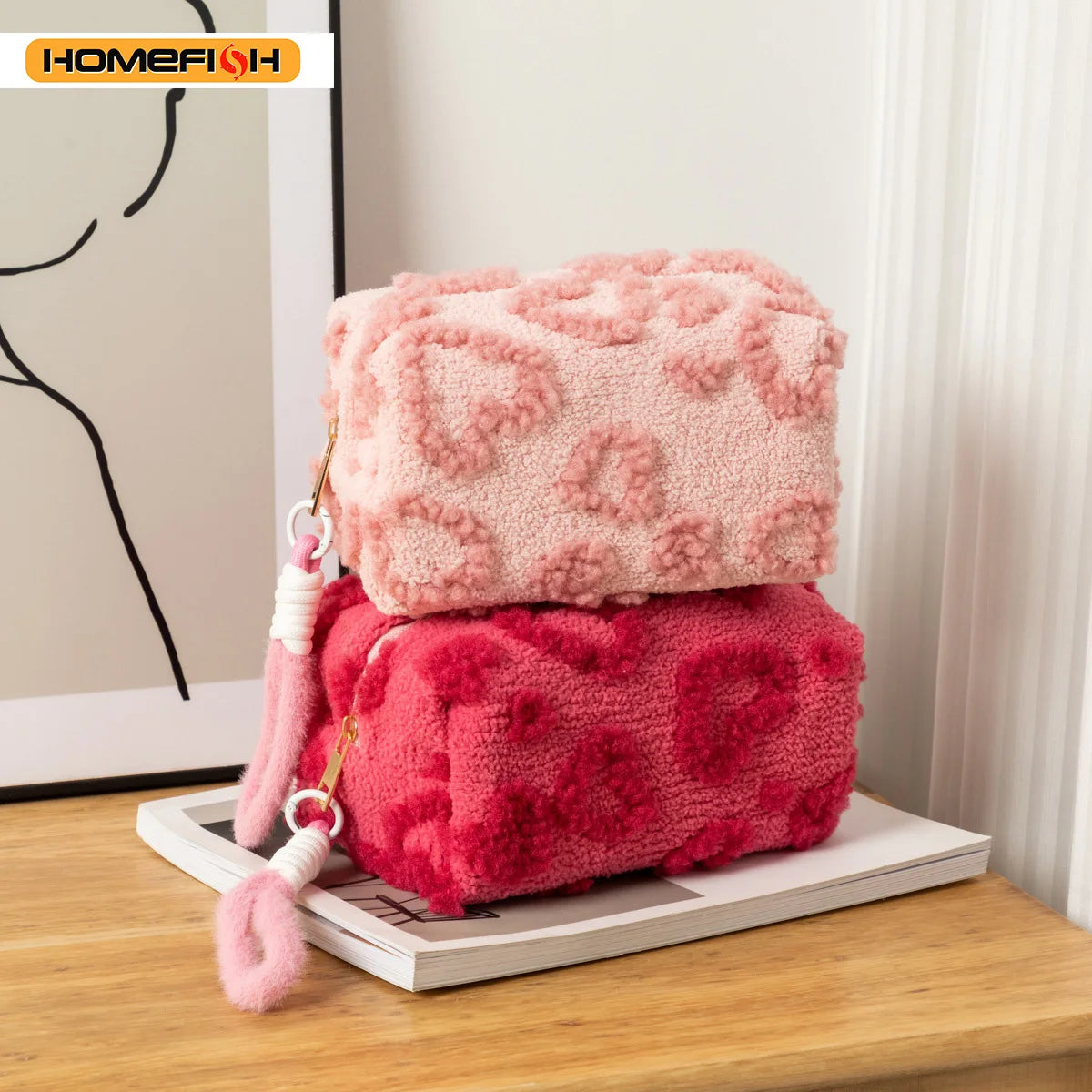 Homefish Makeup Bags Handle Soft Travel Cosmetic Storage Bag Portable Love Print Organizer Pencil
