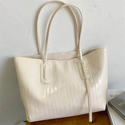 Large Capacity Tote Bag for Women – Croc-Embossed Shoulder Handbag