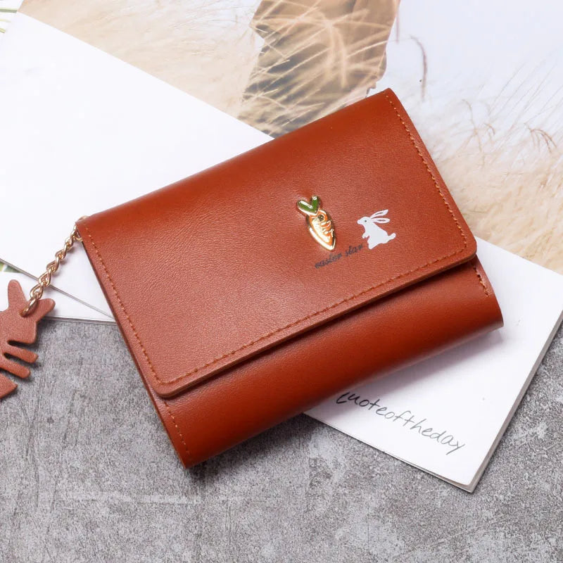 Cute Bunny Girl Three Fold Short Wallet Simple Student Small Kawaii