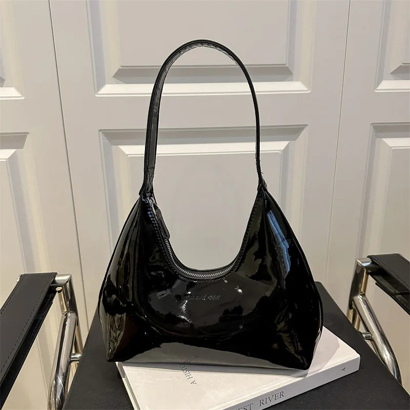 Retro Patent Leather Shoulder Bag for Women