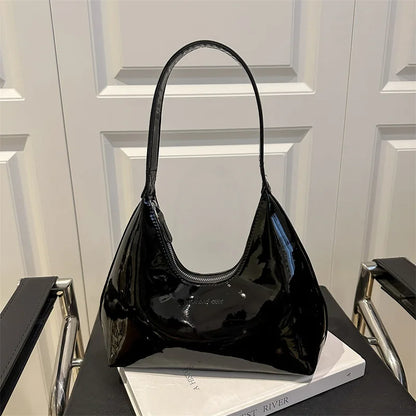 Retro Patent Leather Shoulder Bag for Women