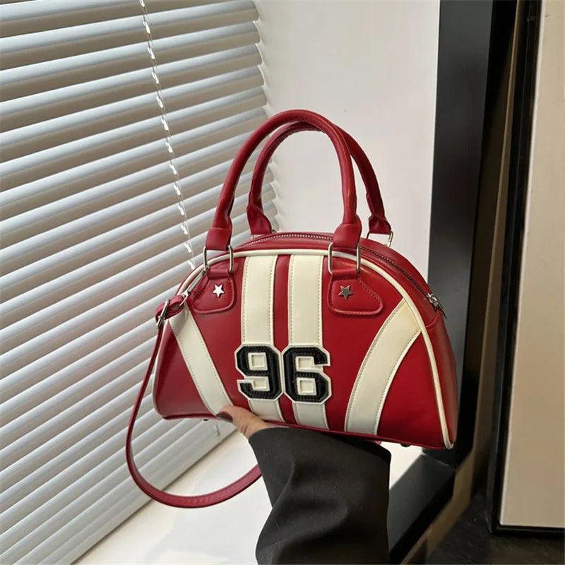 Half Moon Striped Handbag – Retro Varsity Shoulder & Crossbody Bag for Women