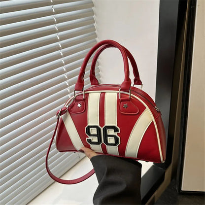 Half Moon Striped Handbag – Retro Varsity Shoulder & Crossbody Bag for Women