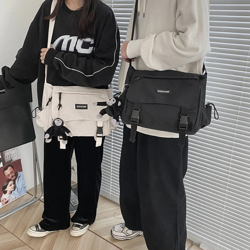 Korean Workwear Style Letter Shoulder Bag Hong Kong Style Retro Versatile Casual Student Plug-In
