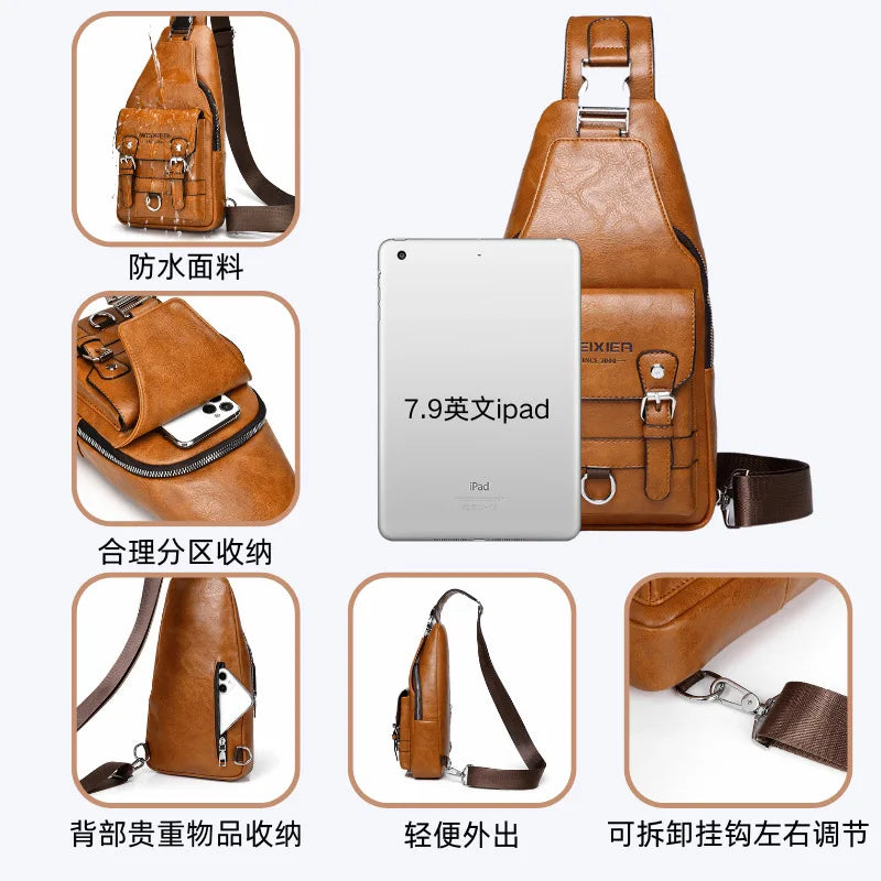 Men S Cross-Body Bag One Shoulder Large Capacity Mobile Phone Storage Zipper Buckle Waterproof