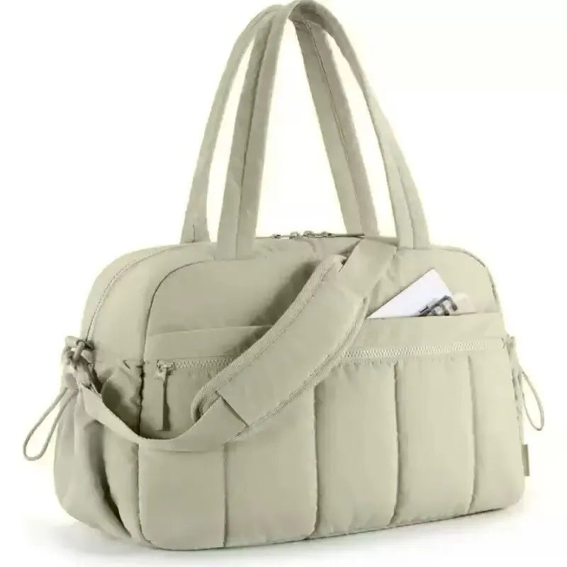 Quilted Duffle Bag for Women – Gym Tote with Crossbody Strap