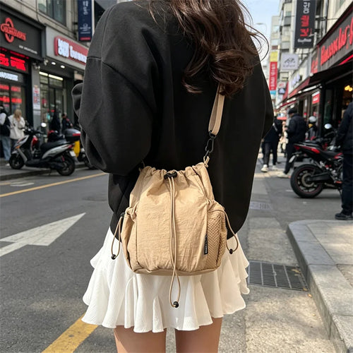 Drawstring Shoulder Crossbody Bag Lightweight Nylon