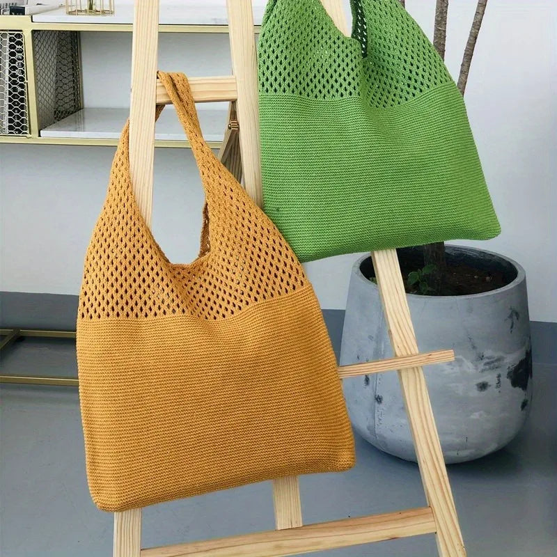 Crochet Hollow-Out Shoulder Bag – Large Capacity Knitted Tote for Women