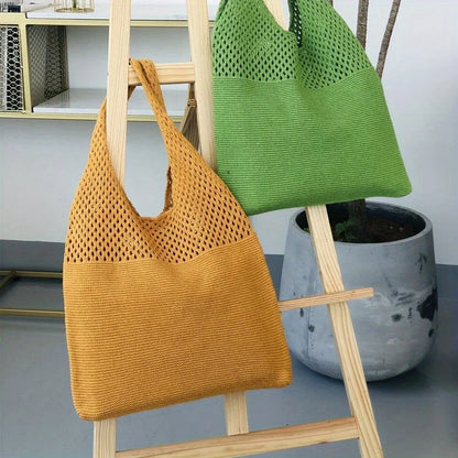 Crochet Hollow-Out Shoulder Bag – Large Capacity Knitted Tote for Women