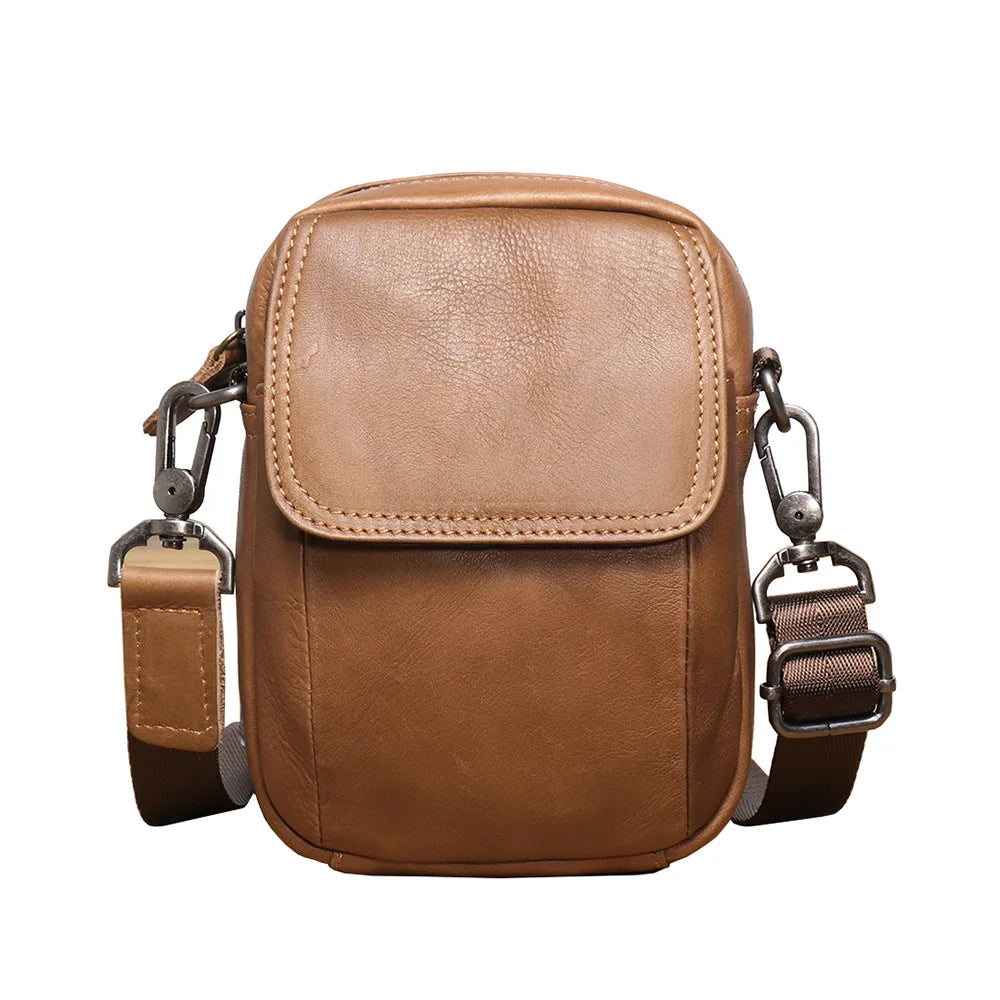 Crossbody Cowhide Waist Bag Belt Retro Genuine Leather Single-Shoulder Backpack