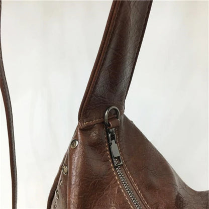 Motorcycle Style Shoulder Bags Rivet Soft Leather Womens Bag Large Capacity Casual Shouder Crossbody