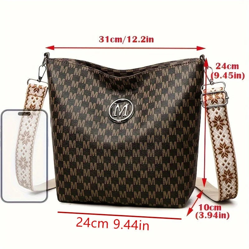 Crossbody Bag for Women – Monogram Faux Leather Shoulder Bag