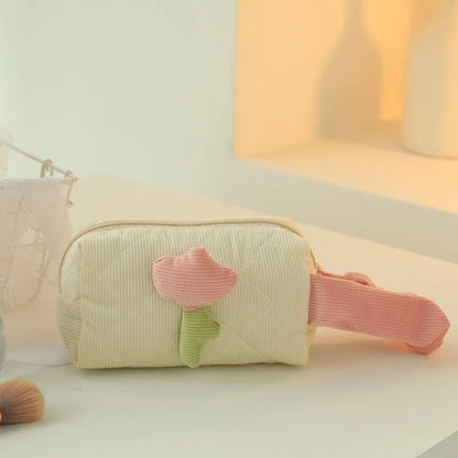 Quilted Makeup Bag with Padded Handle – Large Capacity Cosmetic Organizer