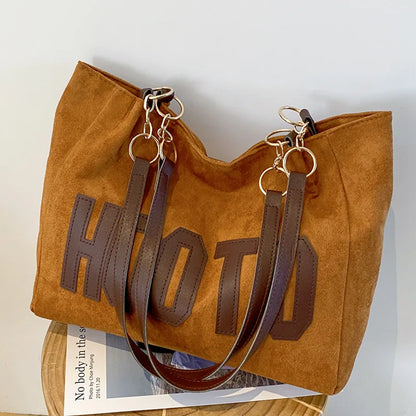 Solid Color Shoulder Bag Trendy Letters Tote Bag Canvas Campus Handbag Women Office