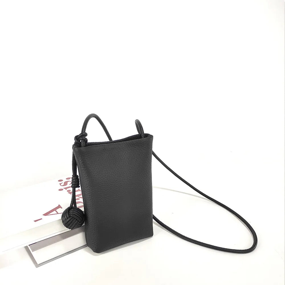 Mini Genuine Leather Mobile Phone Storage Top Layer Cowhide Simple Versatile Small Crossbody Bag