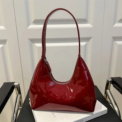 Retro Patent Leather Shoulder Bag for Women