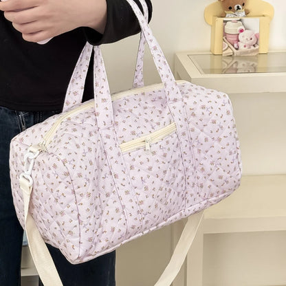 Quilted Floral Duffle Bag with Detachable Shoulder Strap