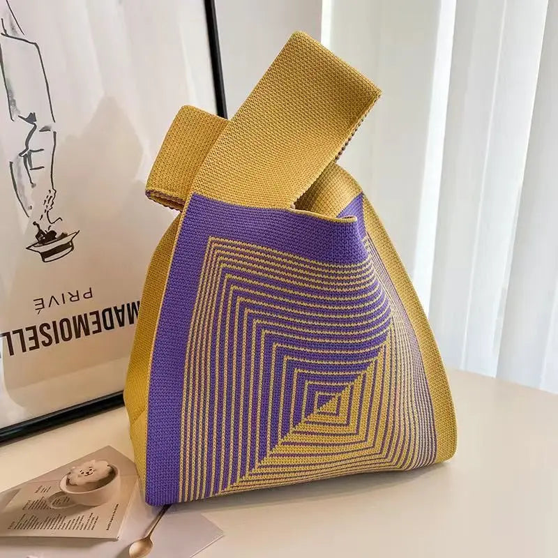 Graphic Knit Wrist Bag Mini Tote for Women