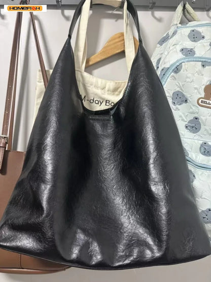 Retro Simple Large Women Tote Shoulder Bag Lightweight Daily Handbag Multi Pocket Shopping Work