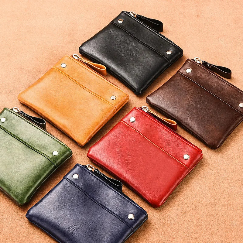 Change Purse Men Short Thin Solid Color Pu Mini Zipper Card Coin