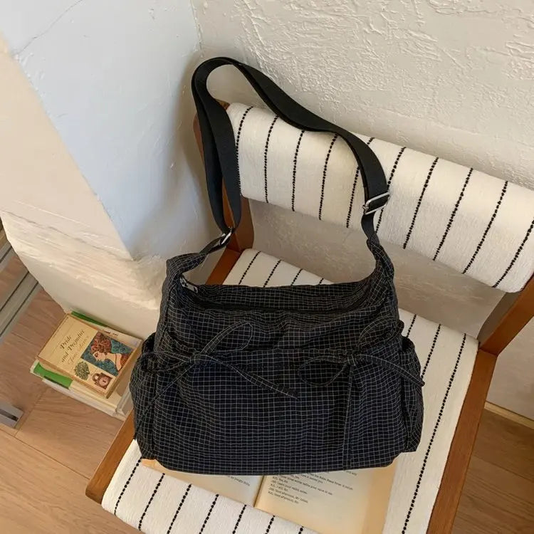 Fashionable Nylon Plaid Texture Crossbody Bag Casual Versatile Small Unique Hobo Luxury Brand