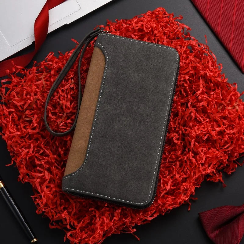 Men S Long Wallet Multi-Functional Large-Capacity Color-Blocking Spliced Bracelet