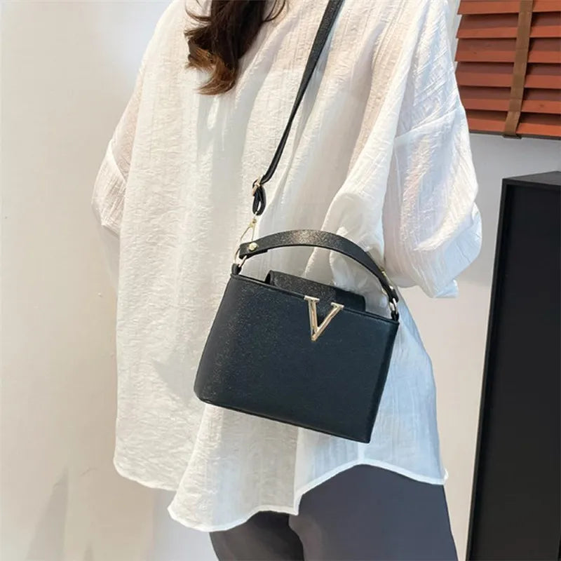 V-Shaped PU Leather Tote Bag for Women - Chic Shoulder Handbag