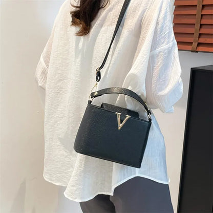 V-Shaped PU Leather Tote Bag for Women - Chic Shoulder Handbag