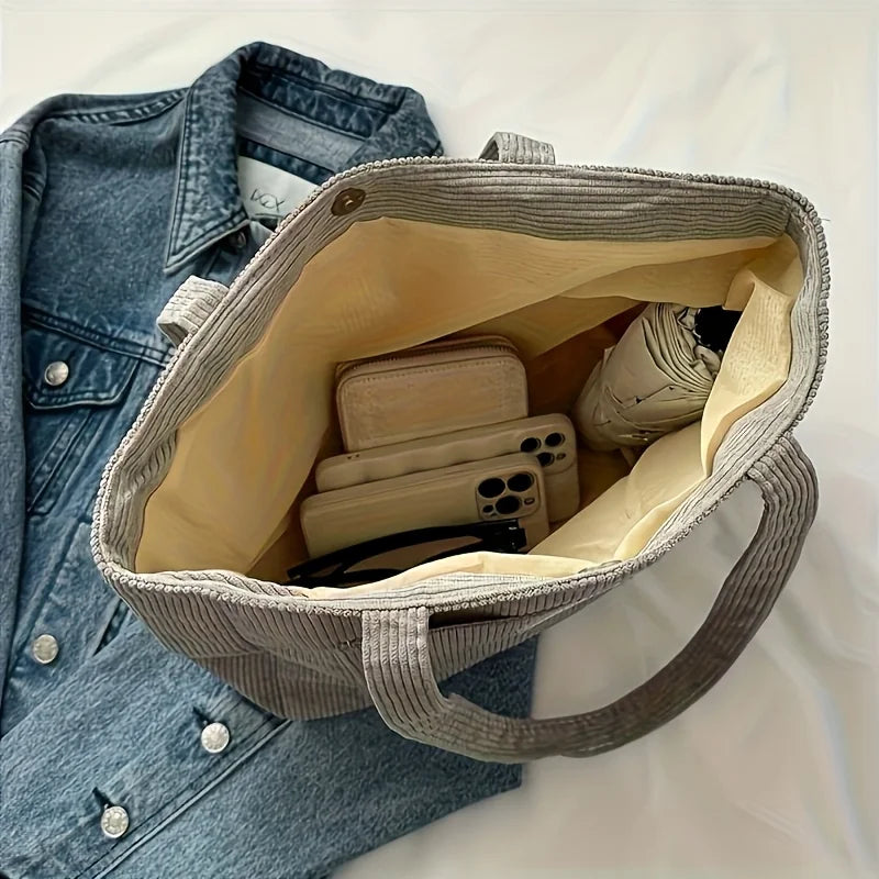 Women's Corduroy Tote Bag – Large Capacity Shoulder Bag