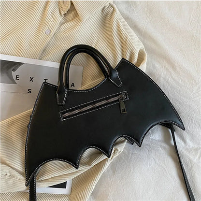 Bat-Shaped PU Leather Crossbody Handbag – Gothic Halloween Shoulder Bag for Women