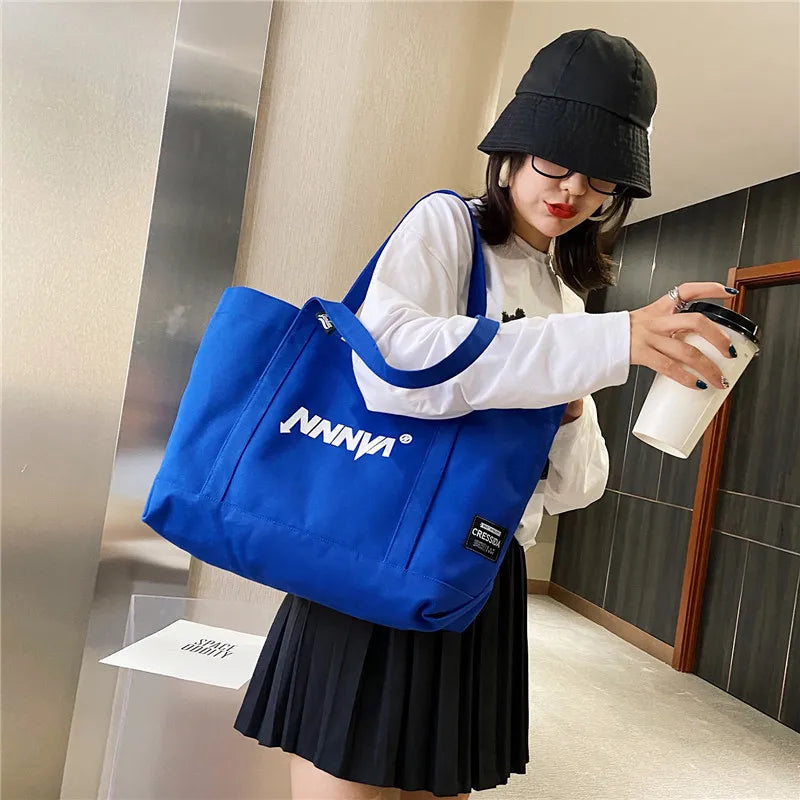 Large Canvas Tote Bag – Lightweight Casual Shopper for Students & Commuters