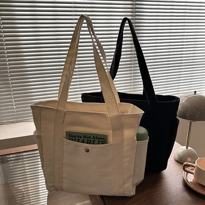 Canvas Tote Bag Multi-Pocket Shoulder Bag for Women