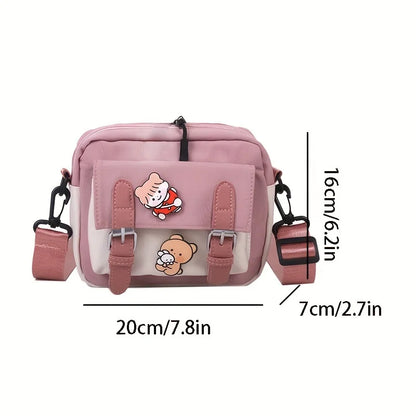 Girl S Nylon Shoulder Bag Badge Harajuku Shoulder Bag Casual Square Cute Messenger Bag Women Travel