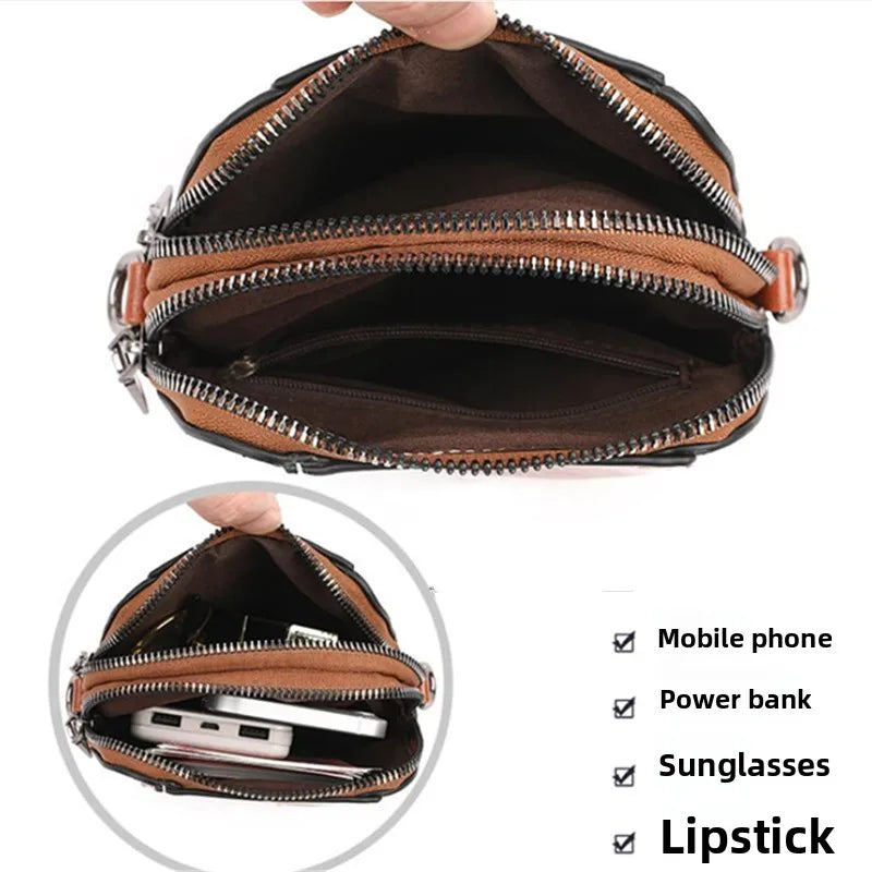 Crossbody Phone Bag – Vintage Faux Leather with Bohemian Beaded Keychain