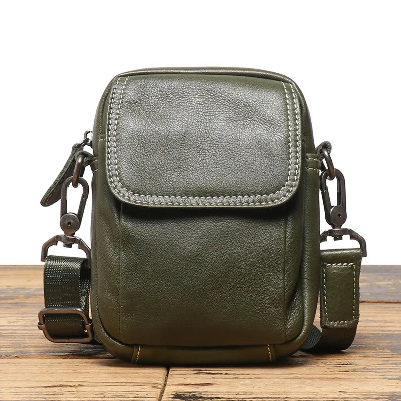 Crossbody Cowhide Waist Bag Belt Retro Genuine Leather Single-Shoulder Backpack