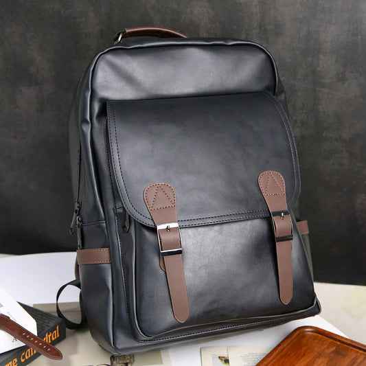 Pu Leather Usb Charging 14-Inch Computer Backpack Modified Large-Capacity Waterproof Men S Travel