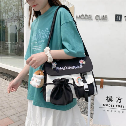 Simple Canvas Messenger Bag Large Capacity Crossbody Bag Trendy Flap Shoulder Bag