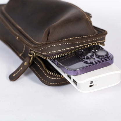 Crazy Horse Leather Men S Crossbody Waist Bag Vertical Cowhide Genuine Leather Men S Retro Unique