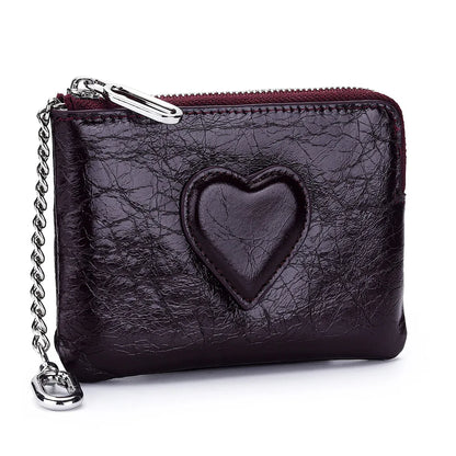 Oil-Wax Cowhide Small Lady S Heart Coin Purse Card