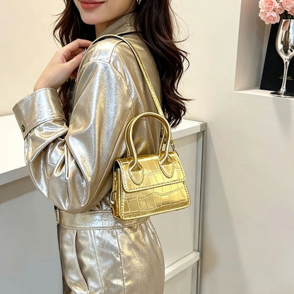 Fashionable Stone Patterned Shiny Mini Square Bag Candy Colored Shoulder Crossbody Suitable