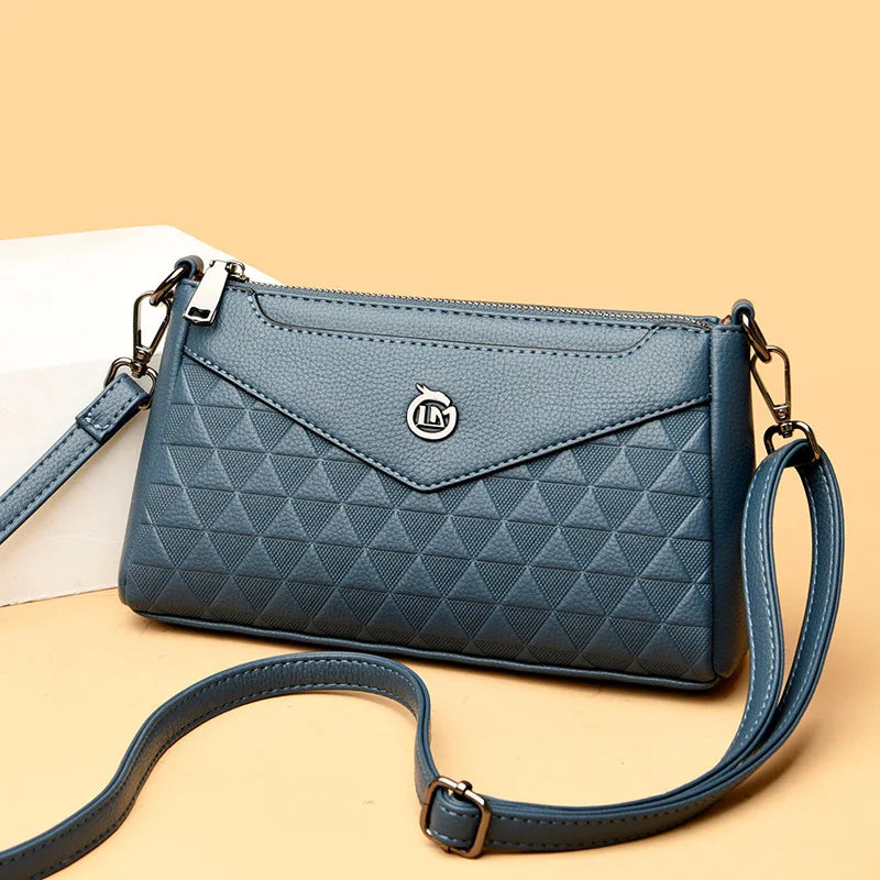Diamond-Shaped Zipper Large-Capacity Waterproof Soft Leather Women S Single-Shoulder Crossbody Bag