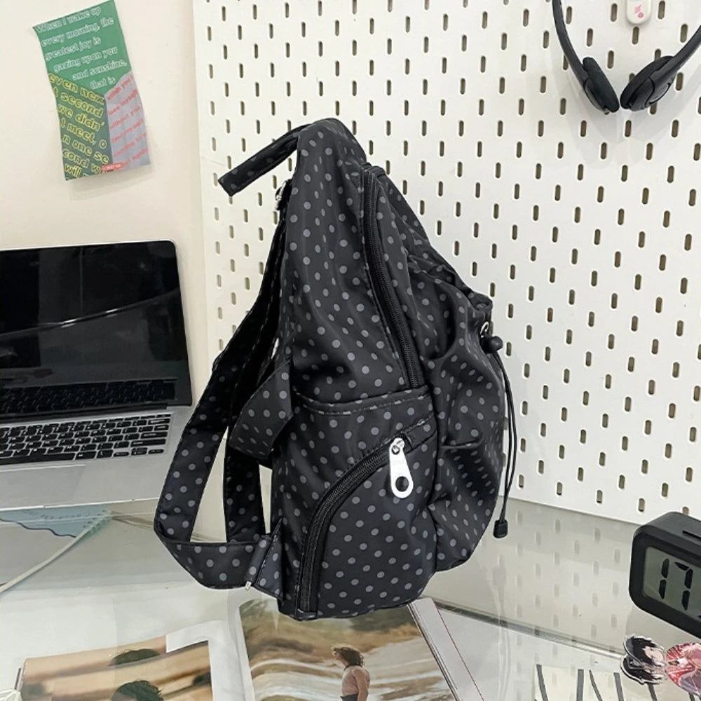 Korean Style Polka Dot Women S Backpack Niche Preppy Versatile Bag Lightweight Nylon Students Travel