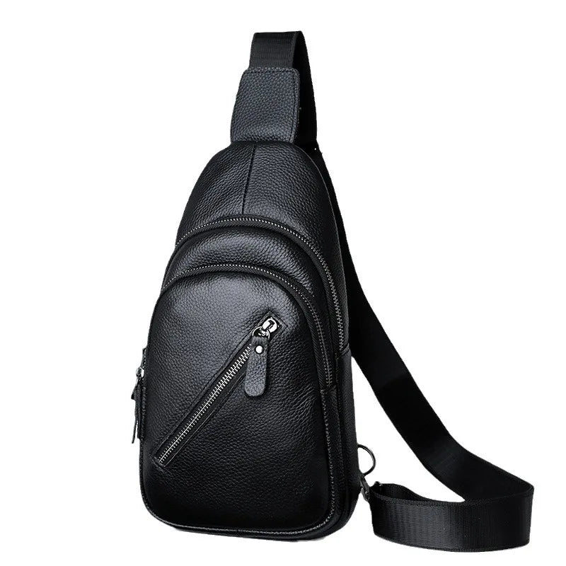 Genuine Leather Men S Chest Bag Top Layer Cowhide Crossbody Large-Capacity Business Single-Shoulder