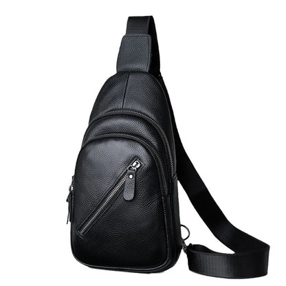 Genuine Leather Men S Chest Bag Top Layer Cowhide Crossbody Large-Capacity Business Single-Shoulder