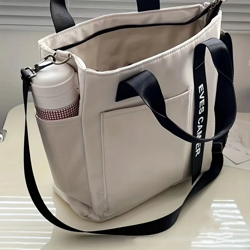 Multi-Pocket Canvas Tote Bag – Adjustable Crossbody Shoulder Bag