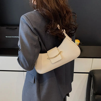 PU Leather Shoulder Bag – Minimalist Underarm Baguette Handbag