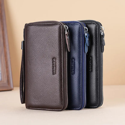 Men S Purse Long Leather Zipper Business Hand Large Capacity Mobile Phone Storage Rope Wallet
