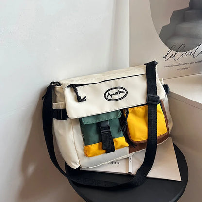 Large Capacity Contrast Color Tote Men Women Shoulder Casual Crossbody Bag